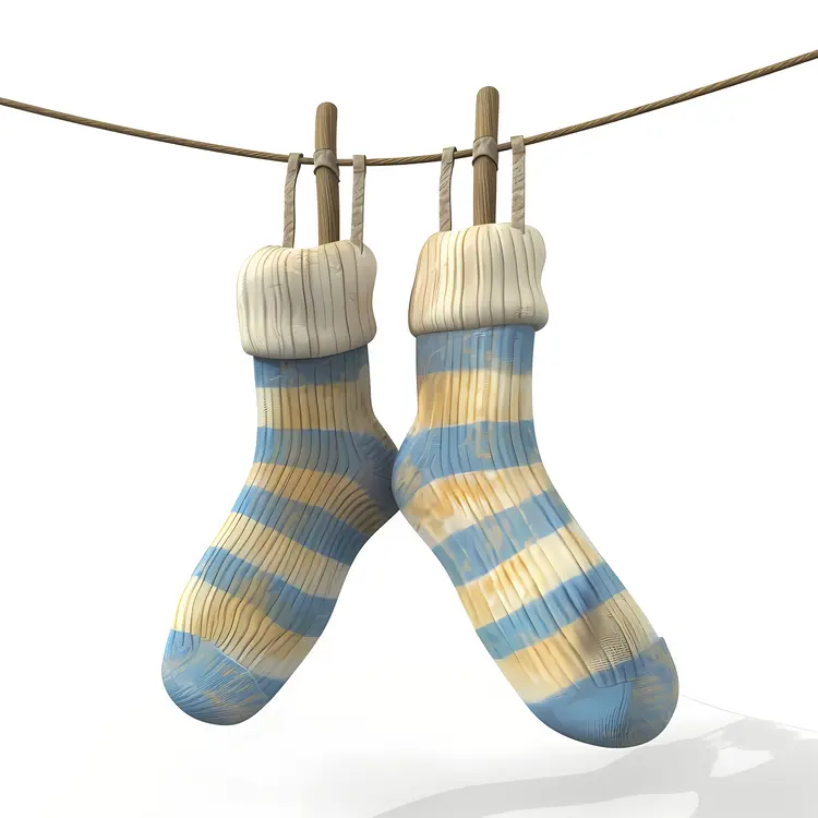 Striped Socks Hanging on a Clothesline