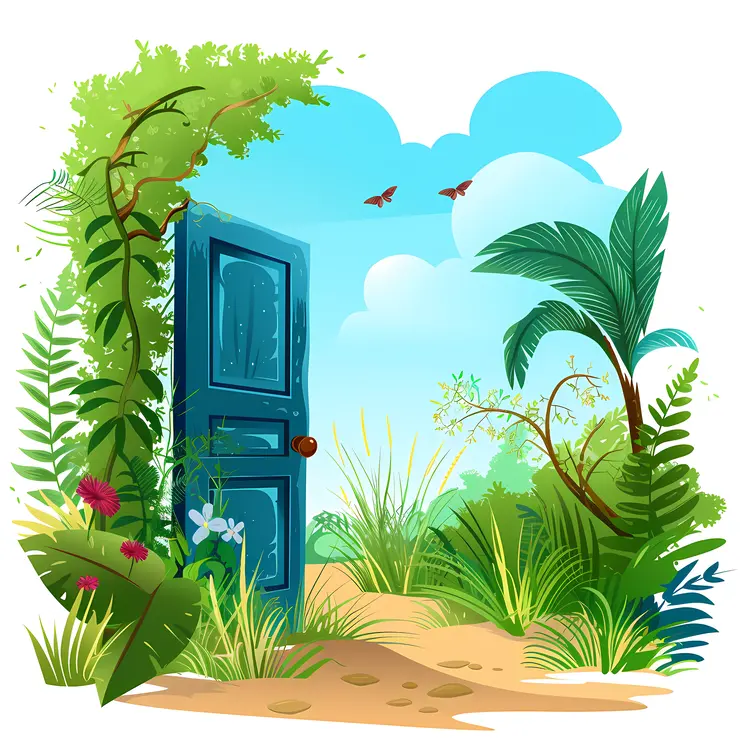 Open Blue Door Leading to Garden