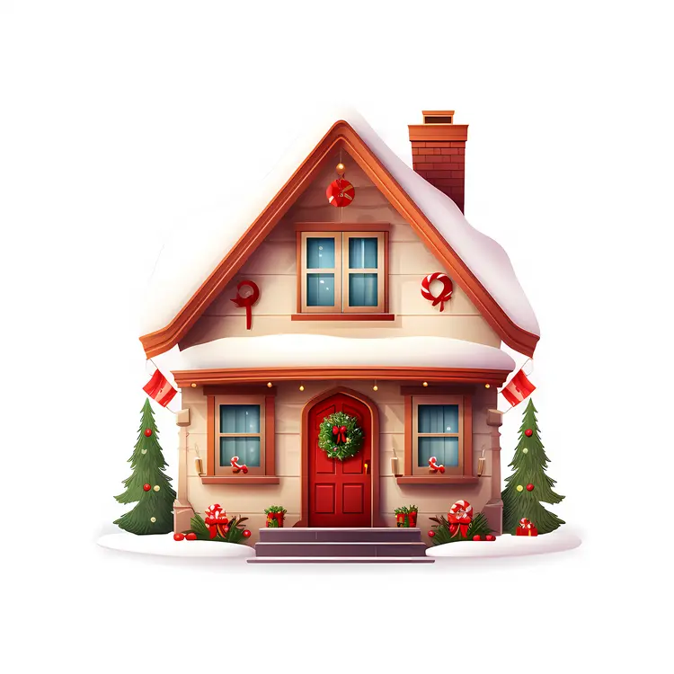 Small cute doodle house with Christmas decorations