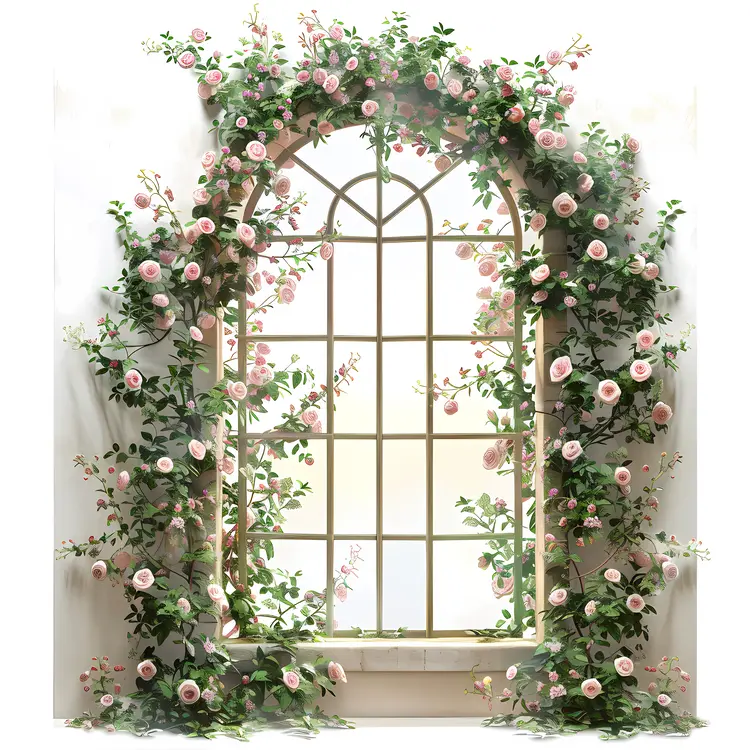 Window with Pink Roses