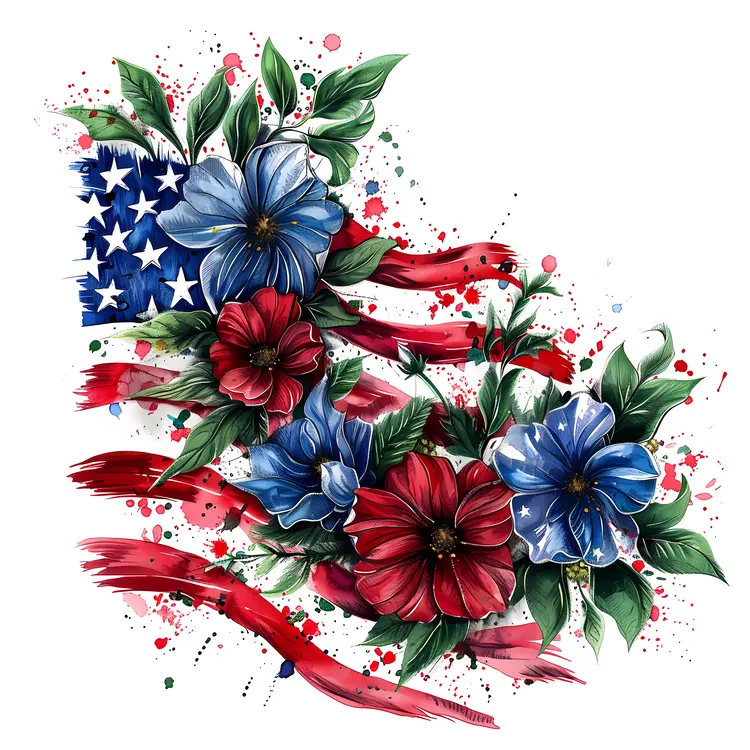 USA Flag with Floral Design