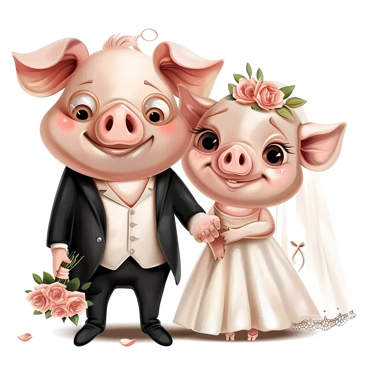 Adorable Wedding Pigs Cartoon