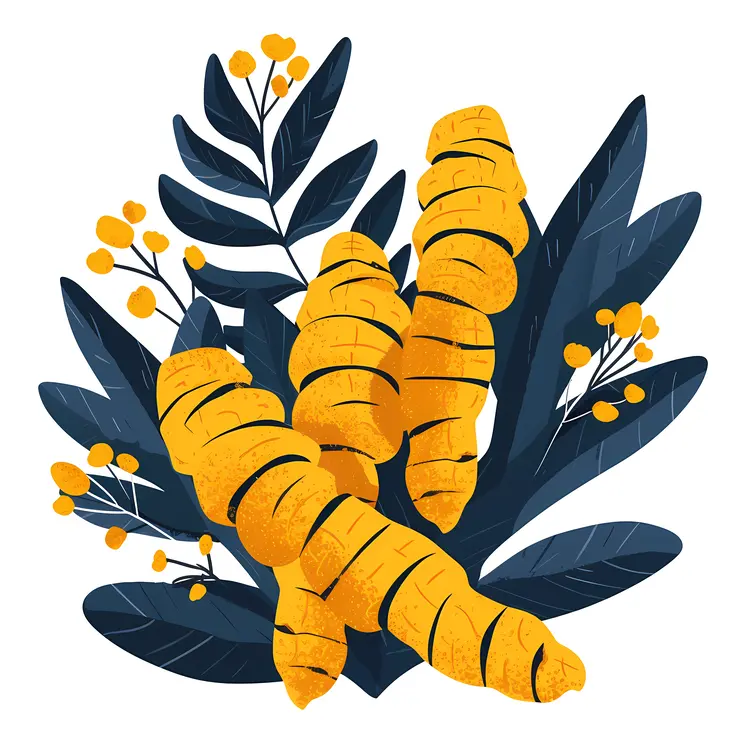 Turmeric Roots with Dark Leaves