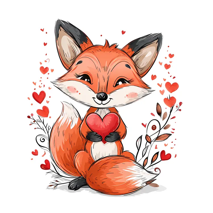 Cute Fox Holding a Heart