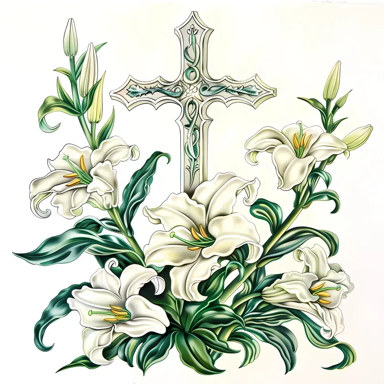 Cross with Lilies for Good Friday