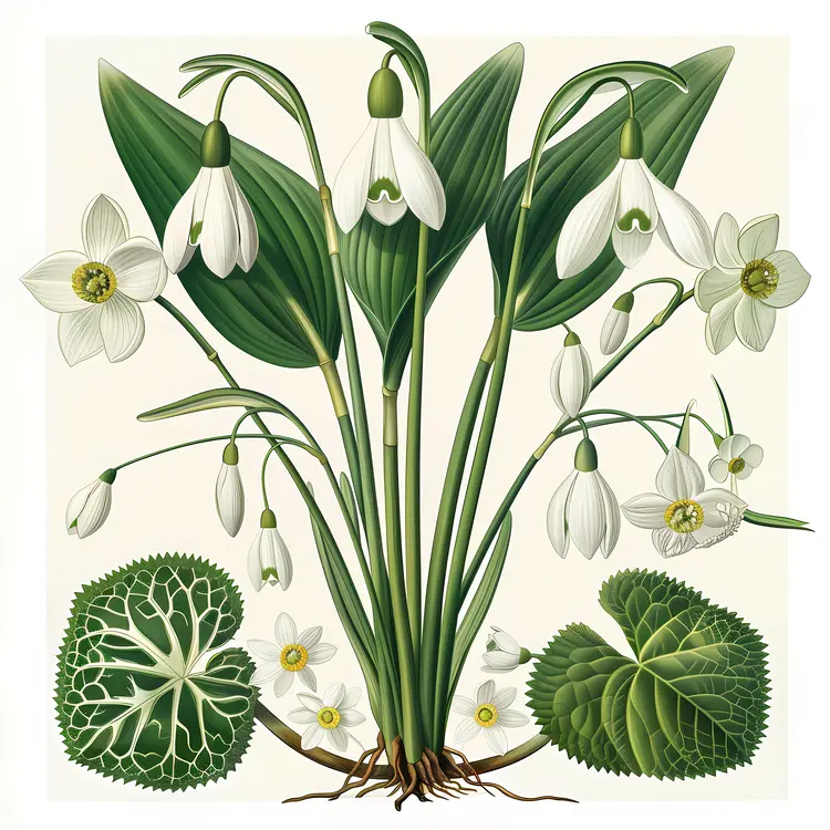 Snowdrop Flowers Botanical Illustration