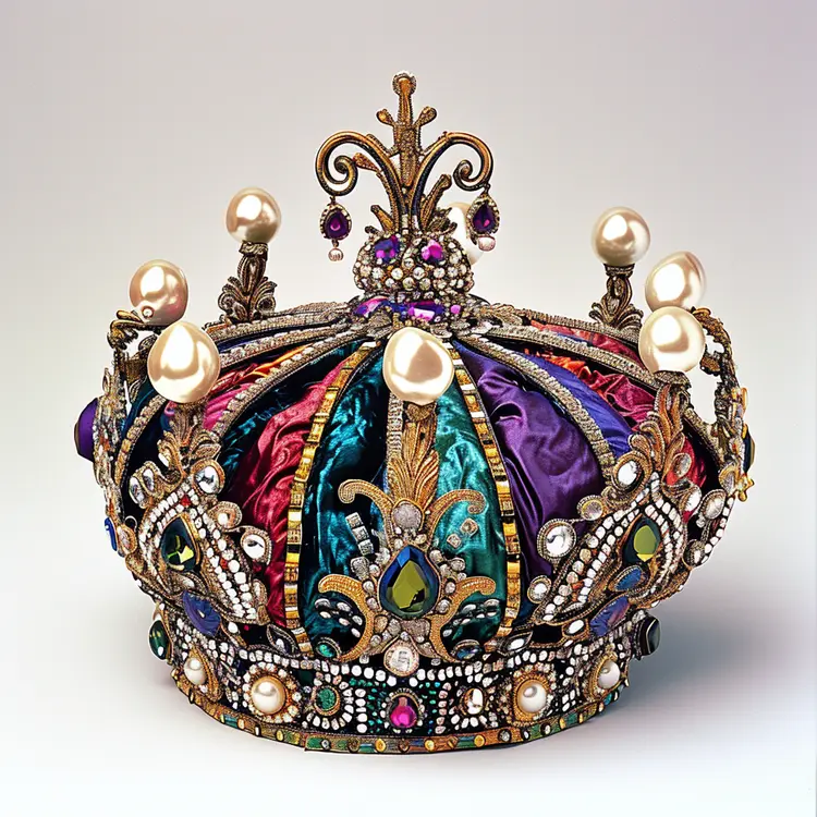Ornate Crown with Pearls and Colorful Jewels