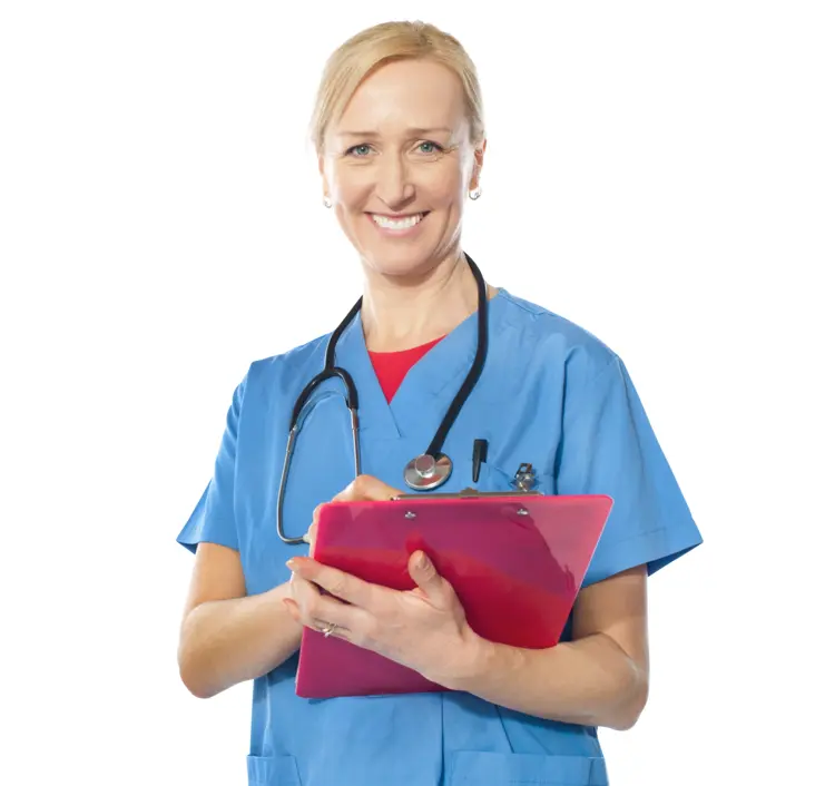 Nurse in Blue Uniform Holding a Clipboard