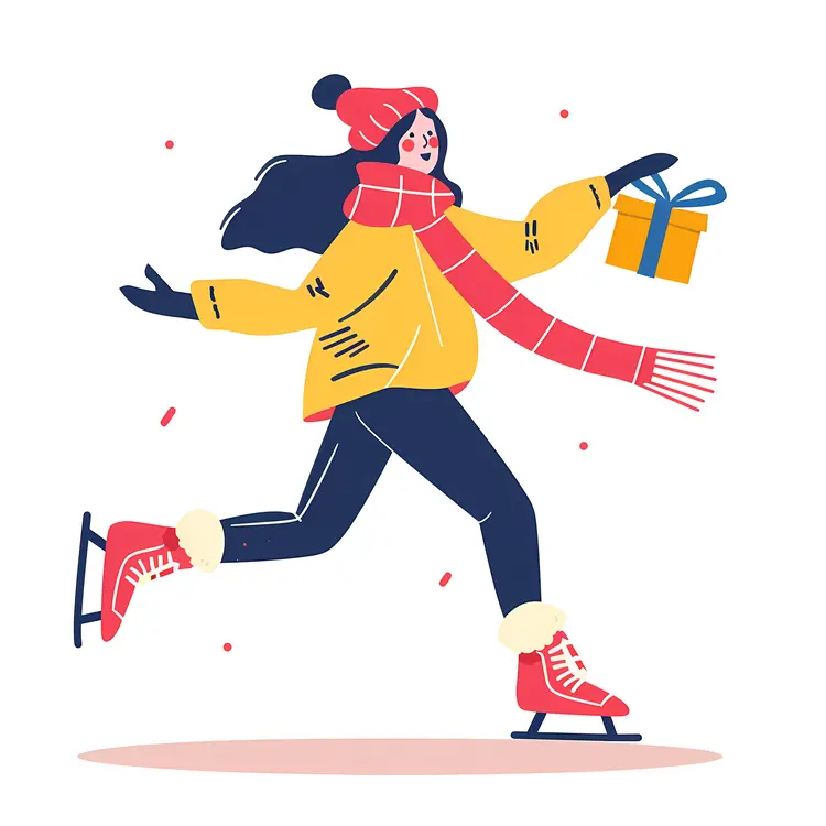 Woman Ice Skating with a Gift