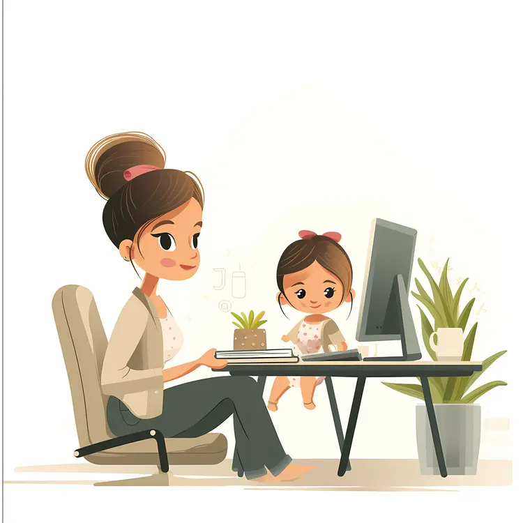 Mother and Child at Work Desk