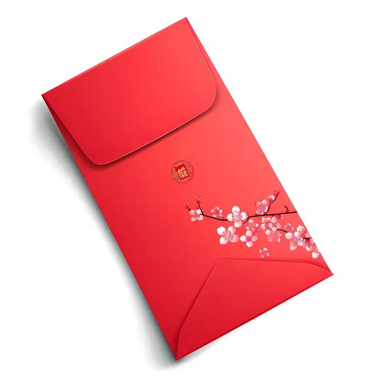 Red Envelope with Cherry Blossom Design for Chinese New Year