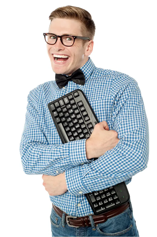 Happy Man Holding Keyboard