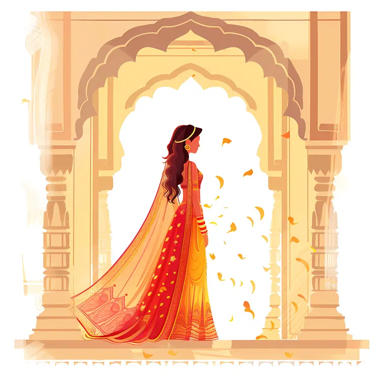 Elegant Woman in Traditional Attire under Archway
