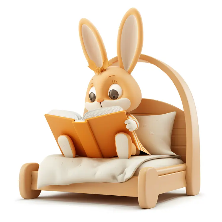 Rabbit Reading a Book in Bed