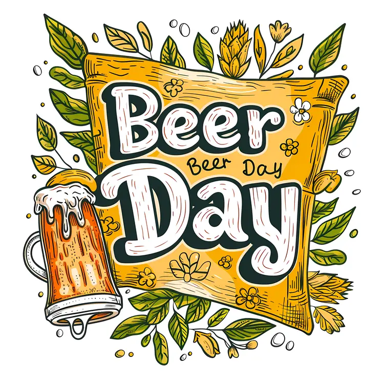 Beer Day Celebration with Mug and Hops