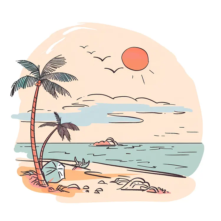 Sunset Beach with Palm Trees