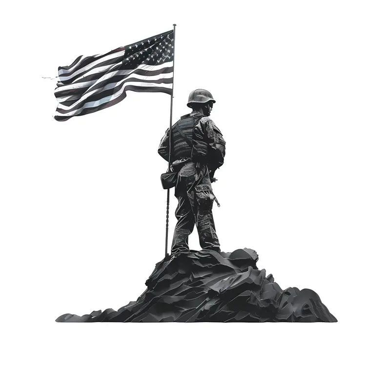 American Soldier Statue with Flag