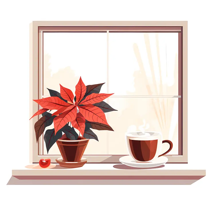 Poinsettia and Coffee by the Window