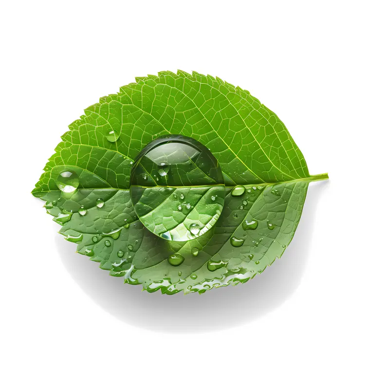 Green Leaf with Water Droplets