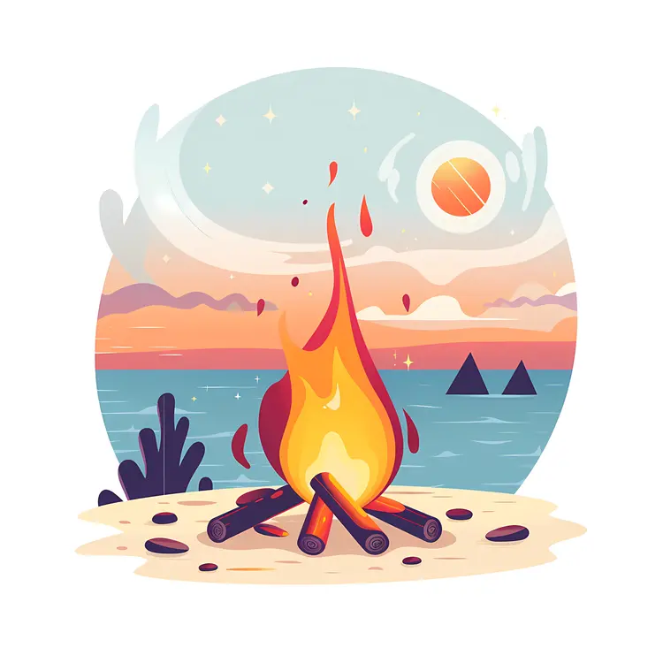 Campfire on Beach at Sunset