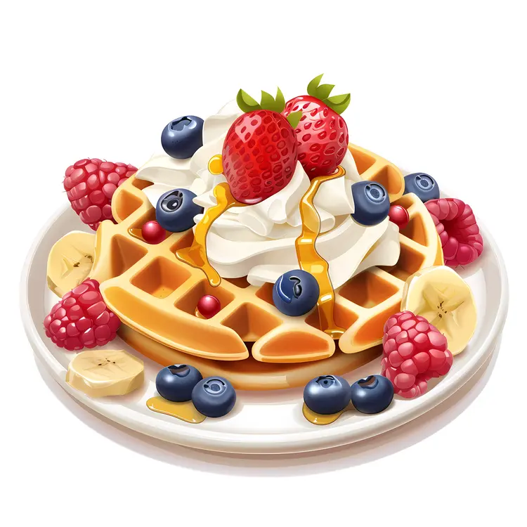 Waffle with Berries, Cream, and Banana