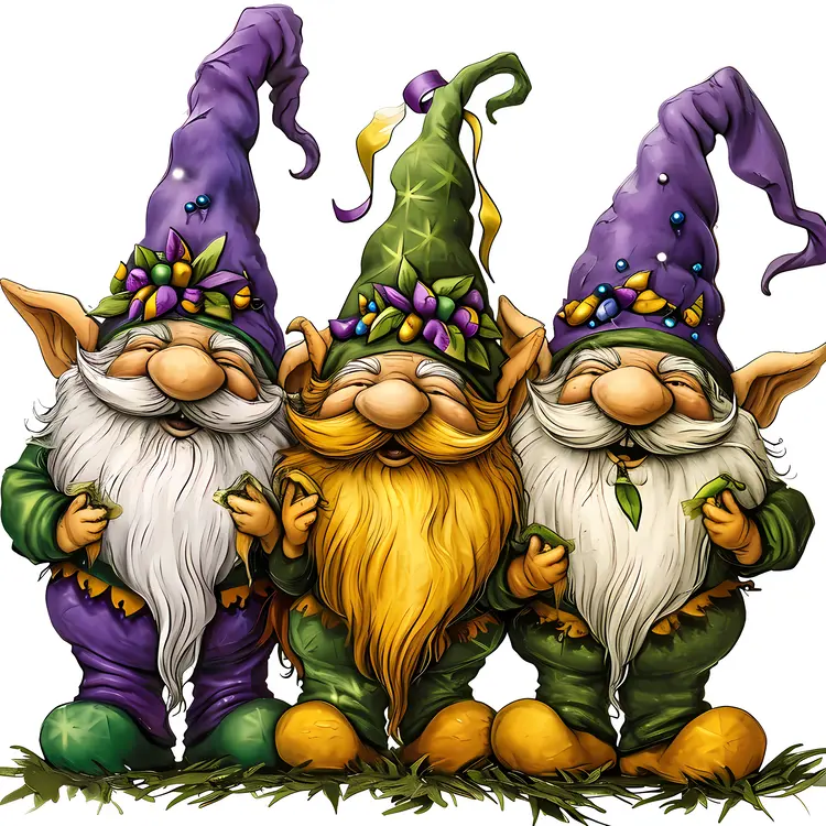Three Gnomes with Colorful Hats