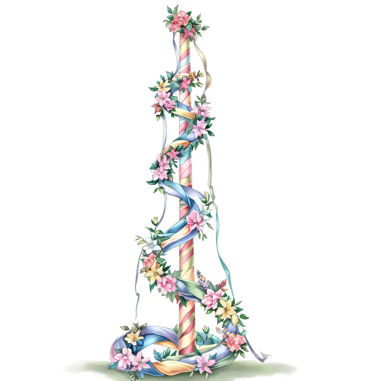 Decorated Maypole with Flowers and Ribbons