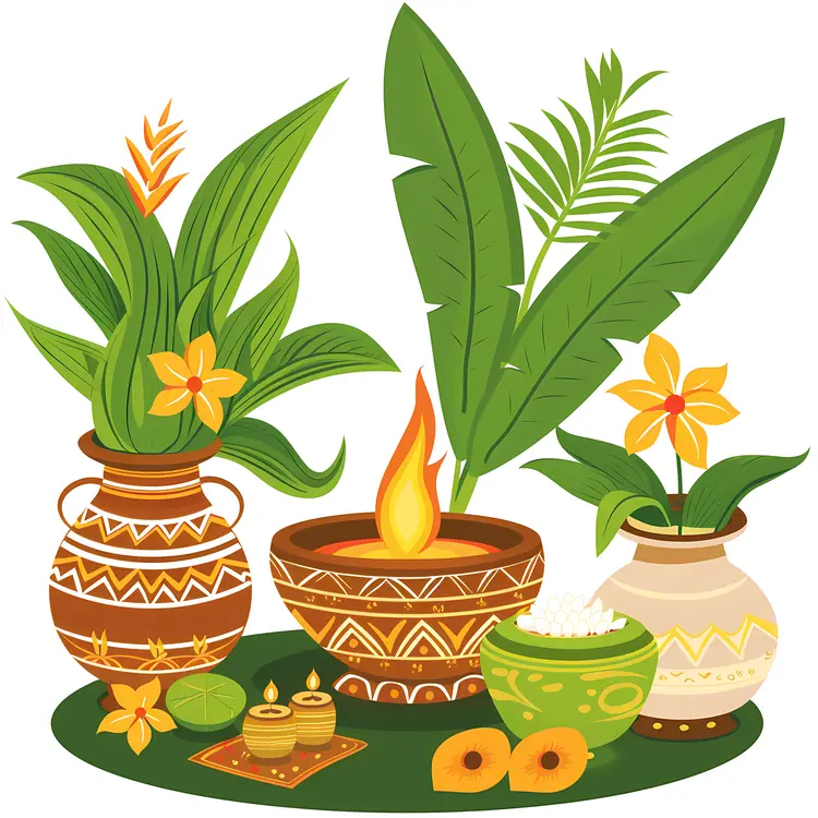 Traditional Setup with Clay Pots and Banana Leaves
