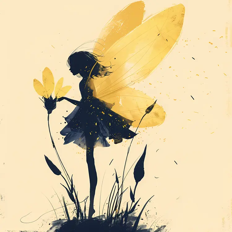 Yellow and Black Fairy Silhouette