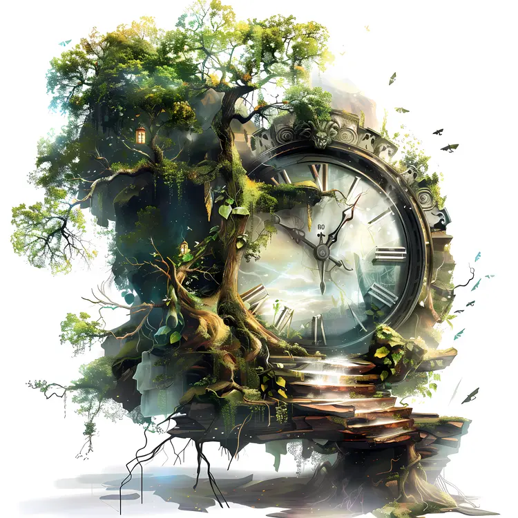 Tree-Themed Clock with Greenery