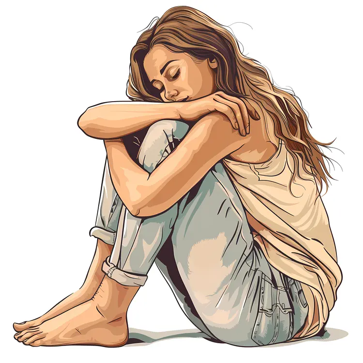 Relaxed Girl Sitting Illustration