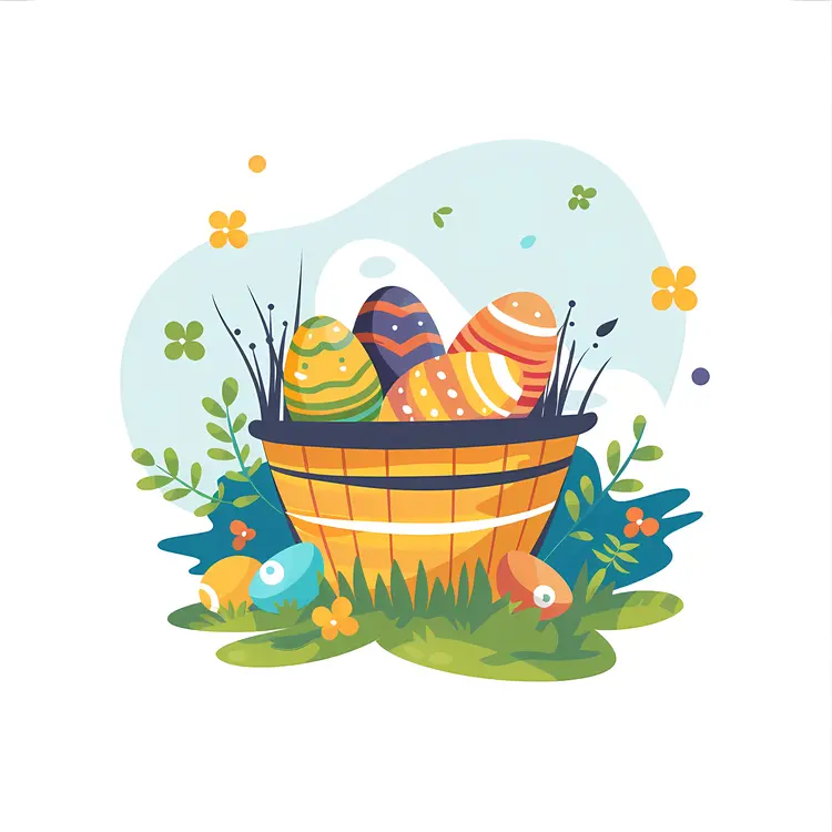 Basket of Decorated Easter Eggs