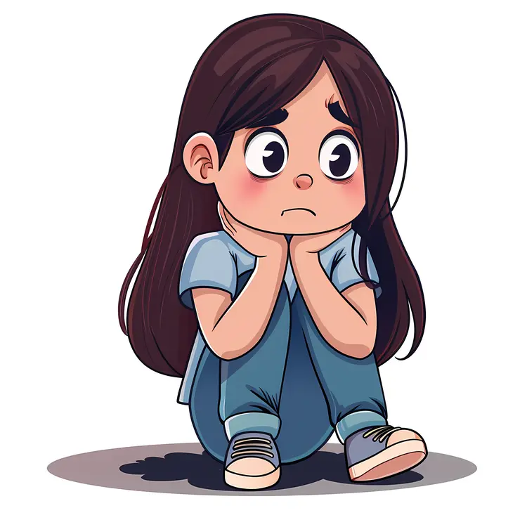 Sad Girl Sitting Illustration