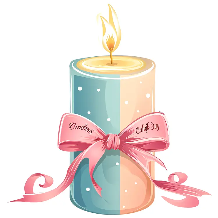 Candle with Pink Ribbon for Candlemas Day
