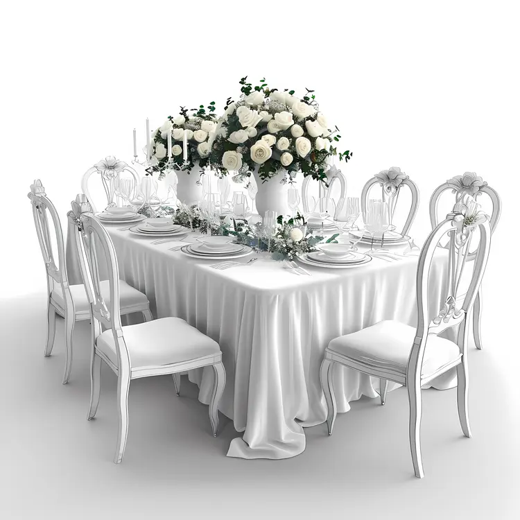Elegant White Table Setting with Floral Arrangement