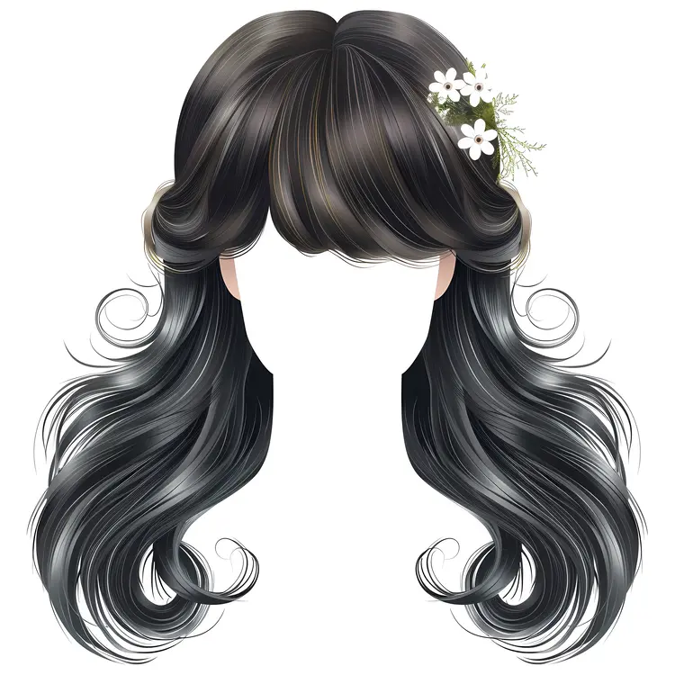 Classic Black Hairstyle with Flowers