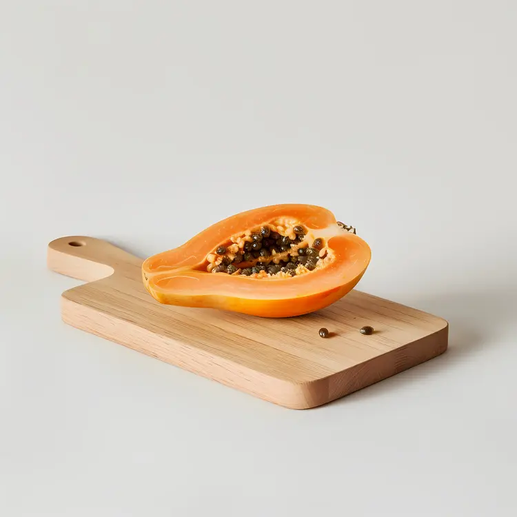 Papaya on Wooden Cutting Board