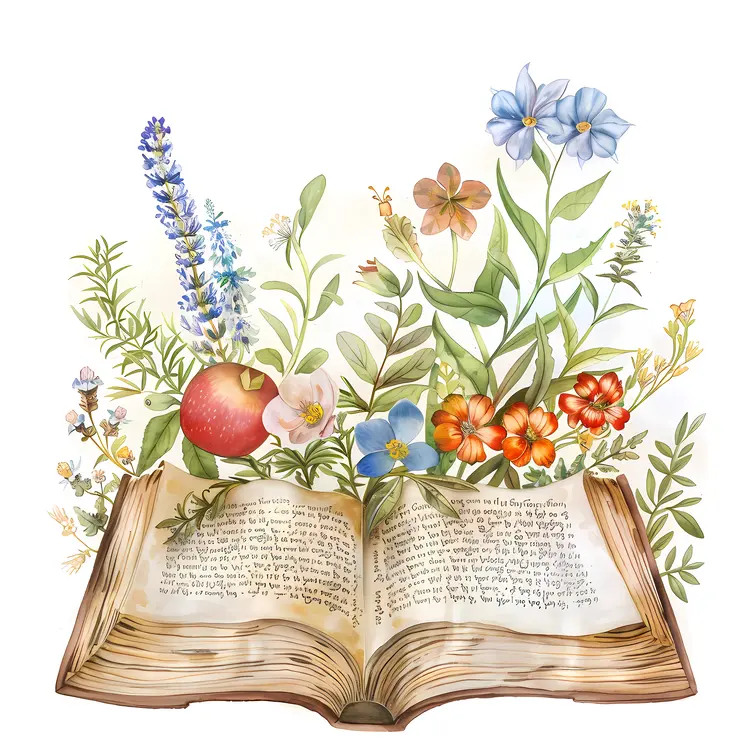 Open Book with Flowers
