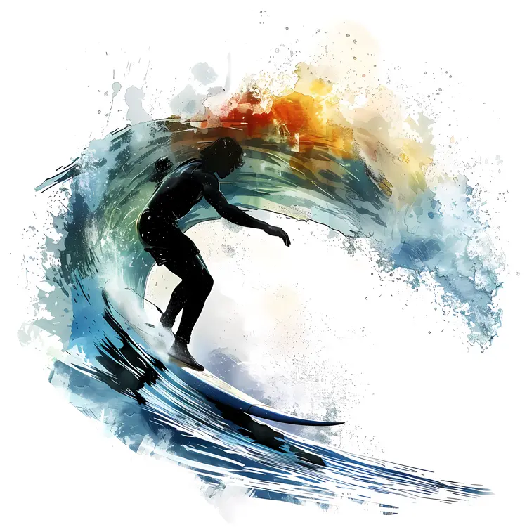 Surfer on a Colorful Wave