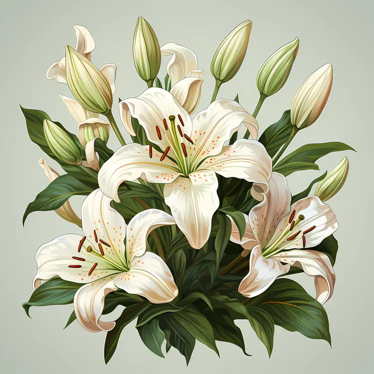 White Lilies with Green Leaves