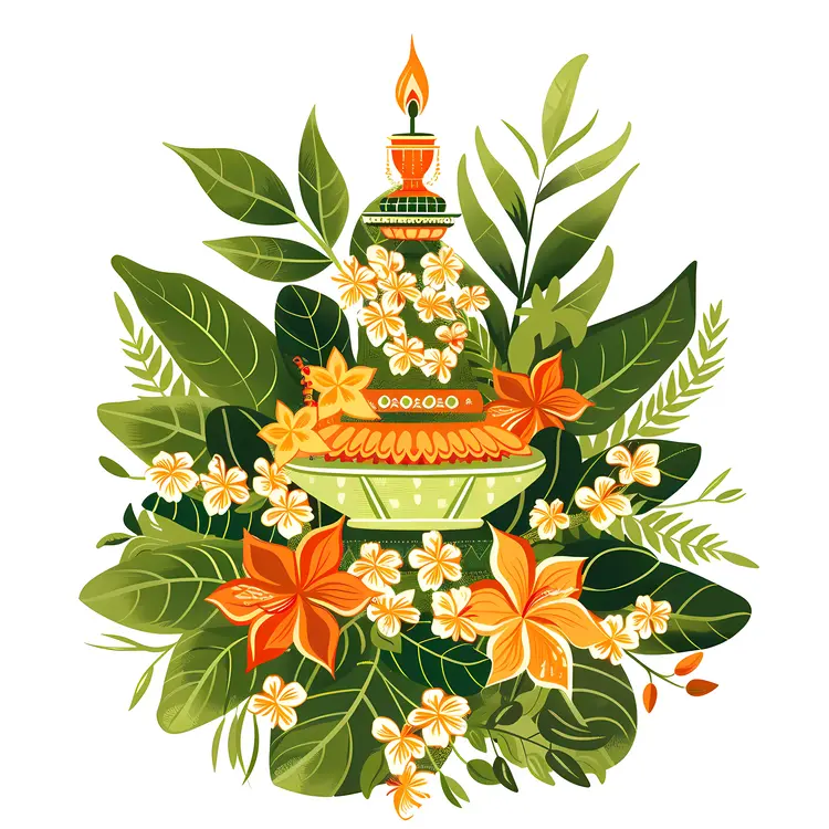 Green Floral Arrangement with Candle and Leaves