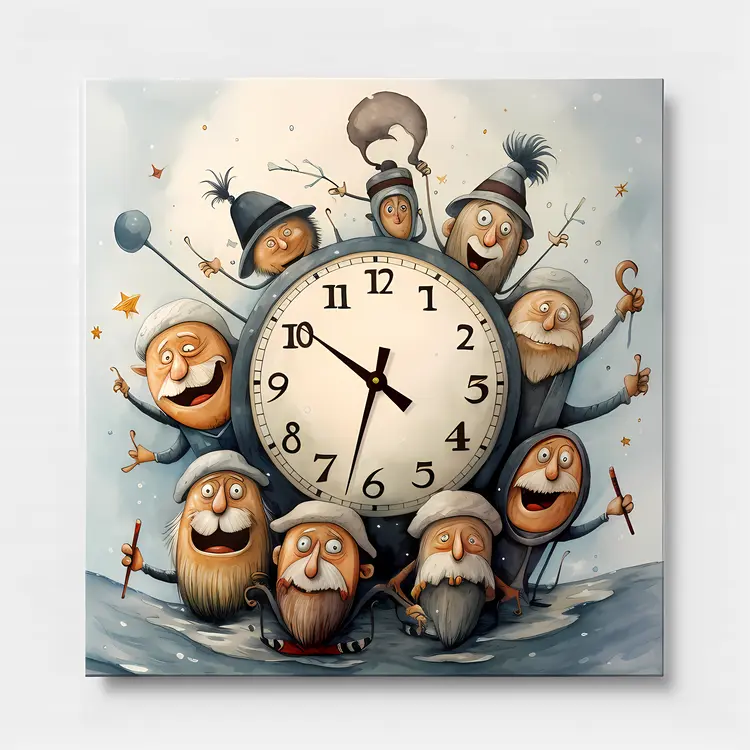 Cartoon Clock with Happy Characters