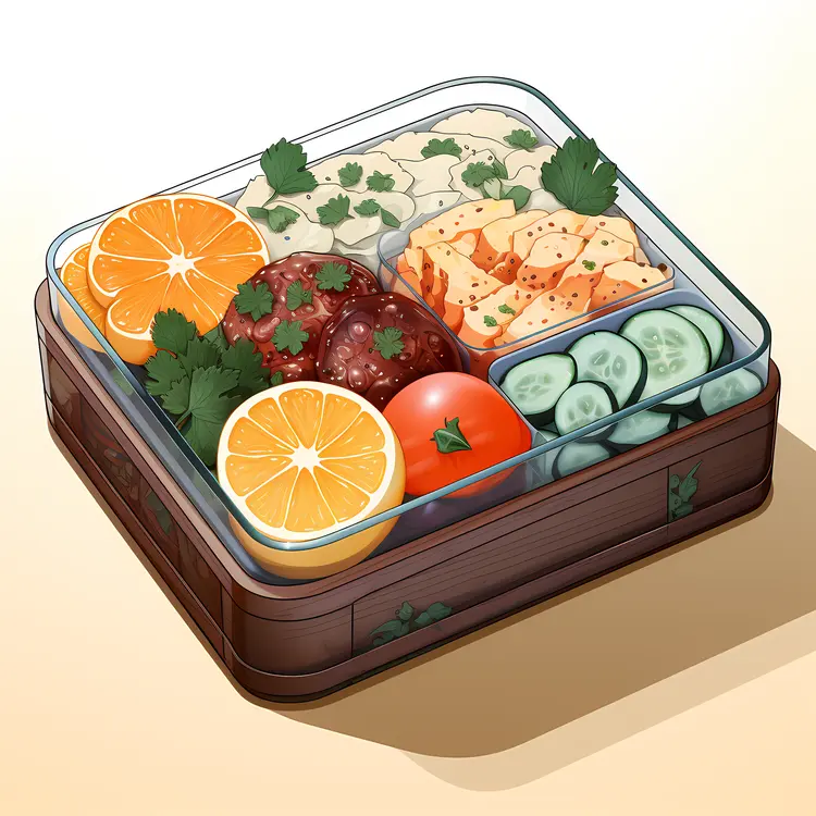 Bento Box with Oranges and Vegetables