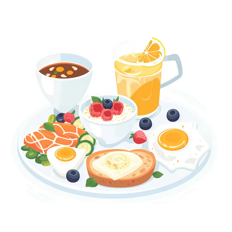 Healthy Breakfast Plate with Eggs and Juice