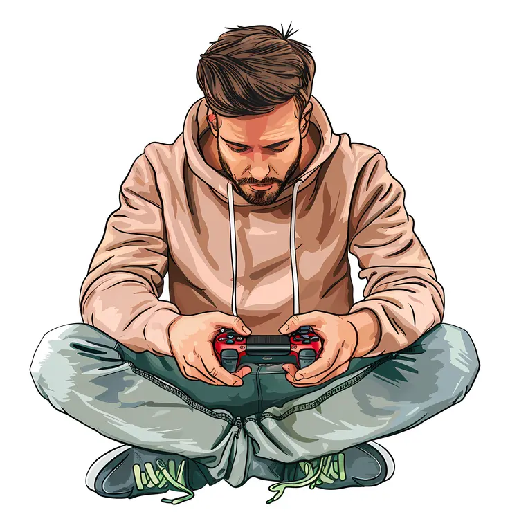 Man with Game Controller in Casual Attire