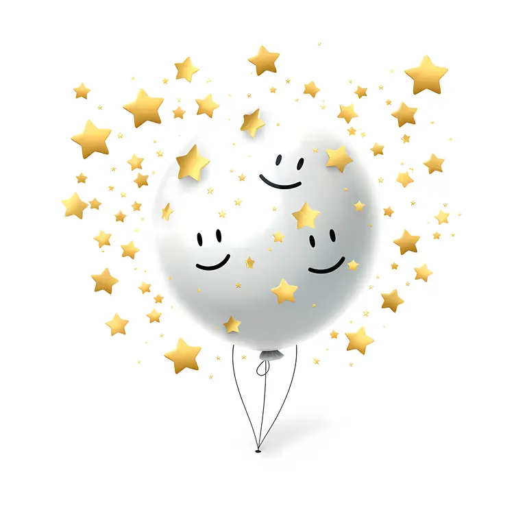 White Balloon with Smiling Faces and Stars