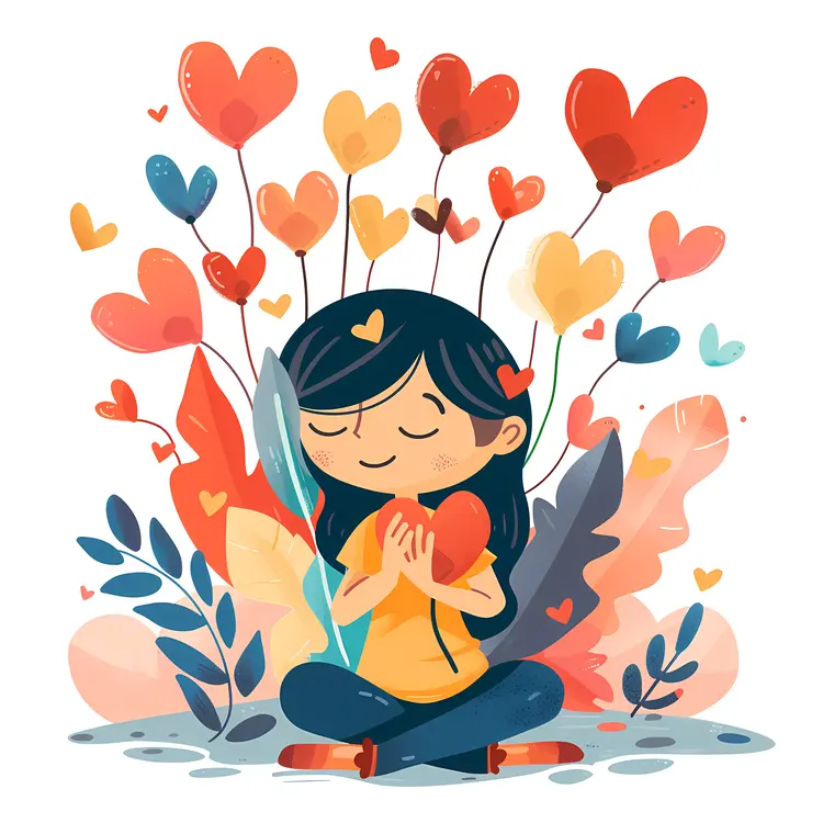 Cute Girl with Hearts Illustration for Valentine's Day