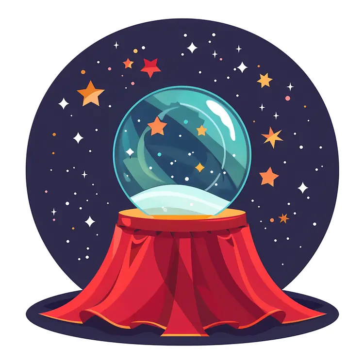 Crystal Ball with Red Cloth and Starry Background