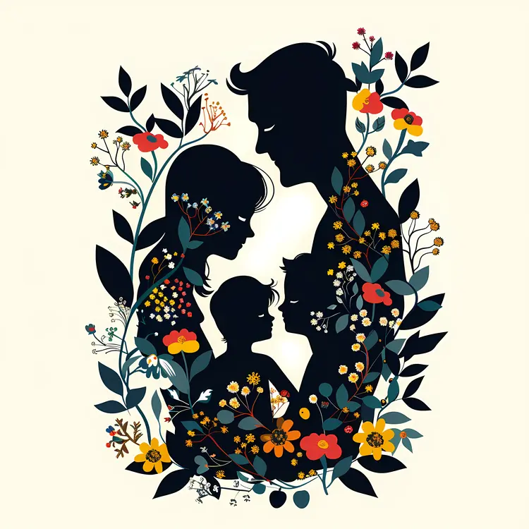 Silhouette Family with Floral Decoration