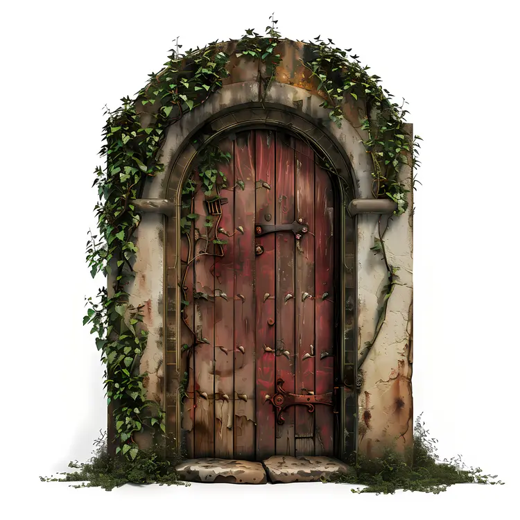 Ancient Door Covered with Vines